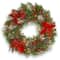 30&#x22; Pre-Lit Decorative Collection Cones, Red Berries &#x26; Poinsettias Tartan Plaid Wreath With Warm White LED Lights